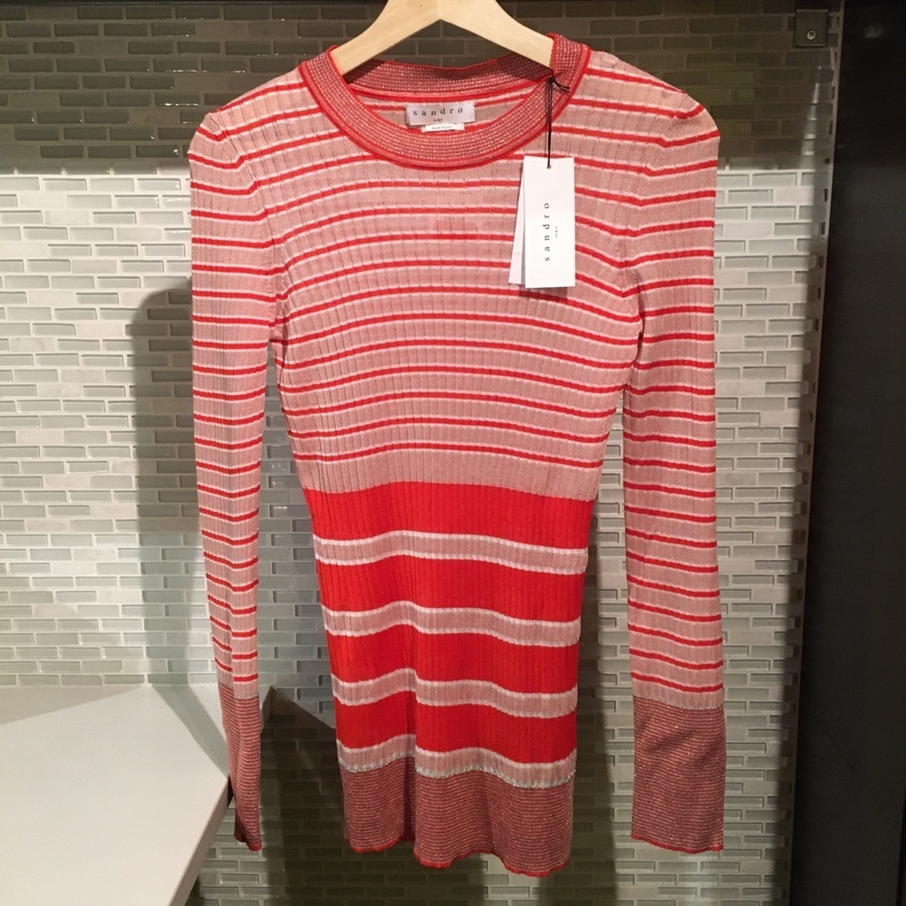 NWT Sandro Paris Ribbed Long Sleeve Striped Top - Picture 4 of 14